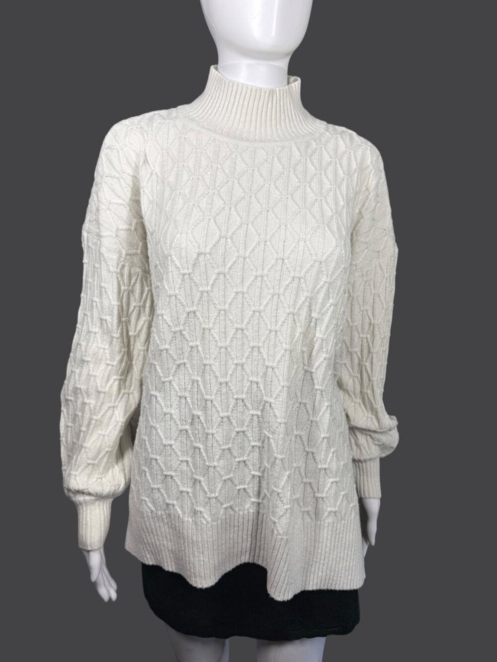 Vince Camuto Cable Knit Cream Mock Neck Tunic Sweater Medium
